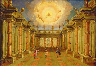 Acto II, escena X: el patio del Rey de Naxos de Giacomo Torelli
